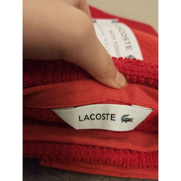 Lacoste Bath Towel 100% Cotton 30" x 52" Red Big Crocodile Logo A - Picture 5 of 5